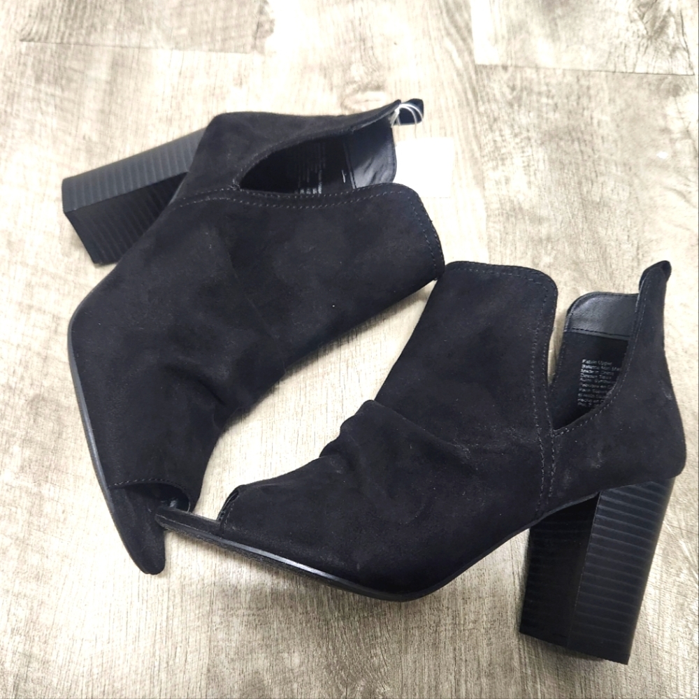 Women's Slip-On Open Toe Peep Toe Ankle Boots Suede Black - Size 8.5 *NWT* - Picture 2 of 9